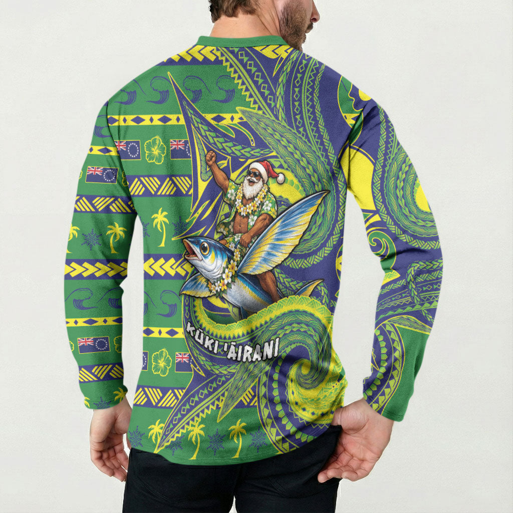 Cook Islands Christmas Button Sweatshirt Santa Riding Flying Fish DT05 - Polynesian Pride