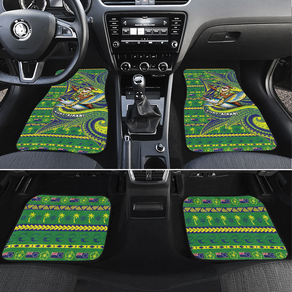 Cook Islands Christmas Car Mats Santa Riding Flying Fish DT05 Set 4pcs Green - Polynesian Pride
