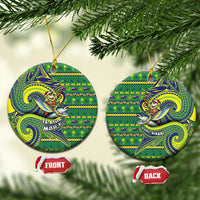 Cook Islands Christmas Ceramic Ornament Santa Riding Flying Fish DT05 Circle Green - Polynesian Pride