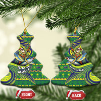 Cook Islands Christmas Ceramic Ornament Santa Riding Flying Fish DT05 Christmas Tree Green - Polynesian Pride