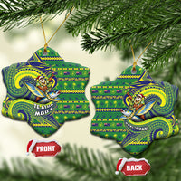 Cook Islands Christmas Ceramic Ornament Santa Riding Flying Fish DT05 Snow Flake Green - Polynesian Pride