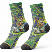 Cook Islands Christmas Crew Socks Santa Riding Flying Fish