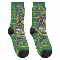 Cook Islands Christmas Crew Socks Santa Riding Flying Fish