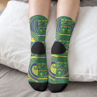 Cook Islands Christmas Crew Socks Santa Riding Flying Fish