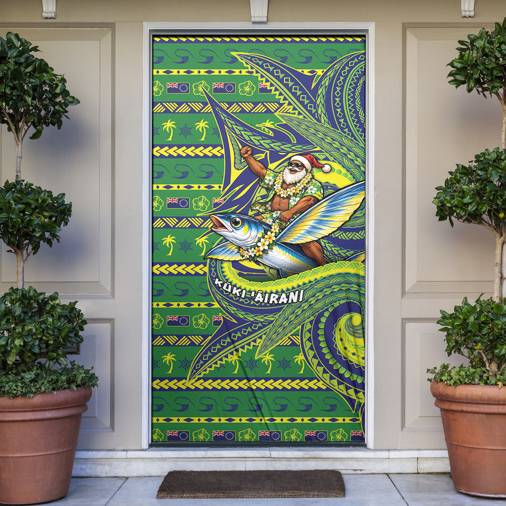 Cook Islands Christmas Door Cover Santa Riding Flying Fish