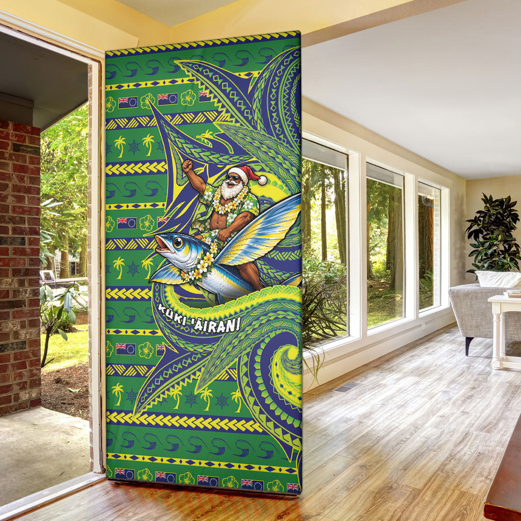 Cook Islands Christmas Door Cover Santa Riding Flying Fish