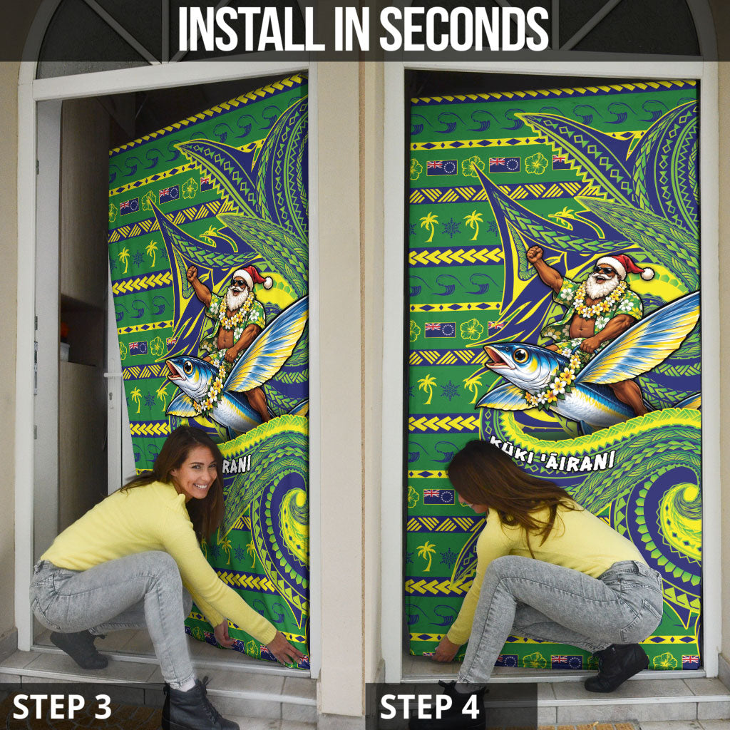 Cook Islands Christmas Door Cover Santa Riding Flying Fish