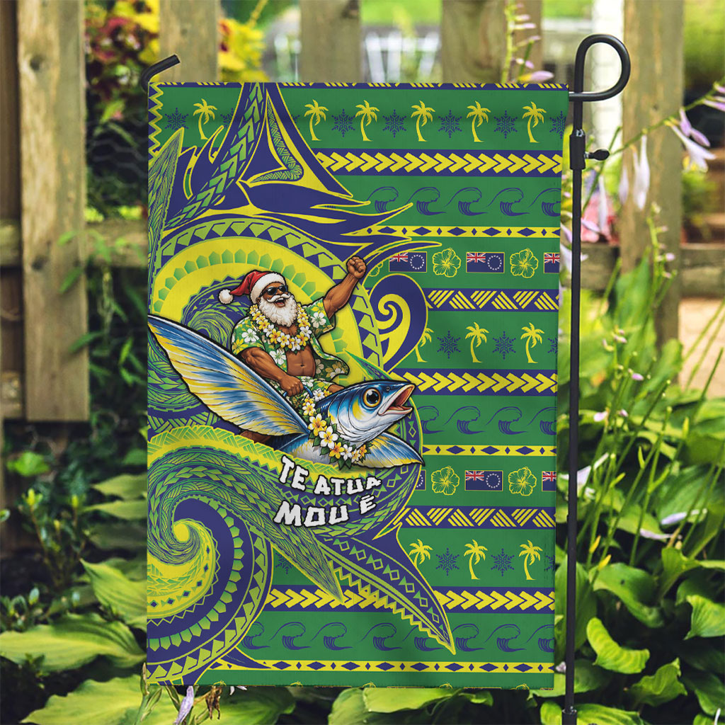 Cook Islands Christmas Garden Flag Santa Riding Flying Fish DT05 Garden Flag Green - Polynesian Pride