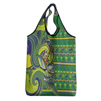 Cook Islands Christmas Grocery Bag Santa Riding Flying Fish