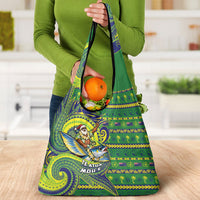 Cook Islands Christmas Grocery Bag Santa Riding Flying Fish