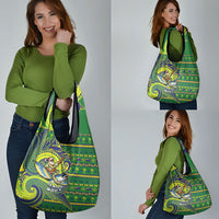 Cook Islands Christmas Grocery Bag Santa Riding Flying Fish