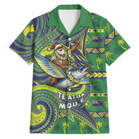 Cook Islands Christmas Hawaiian Shirt Santa Riding Flying Fish