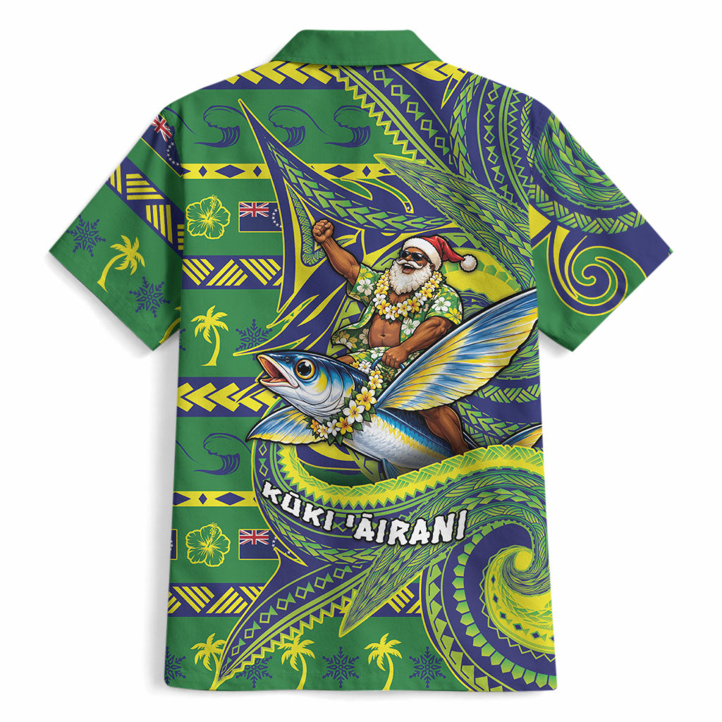 Cook Islands Christmas Hawaiian Shirt Santa Riding Flying Fish