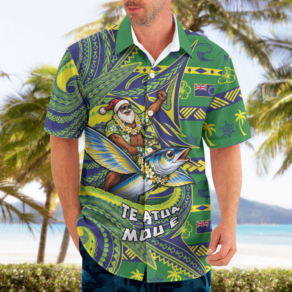 Cook Islands Christmas Hawaiian Shirt Santa Riding Flying Fish