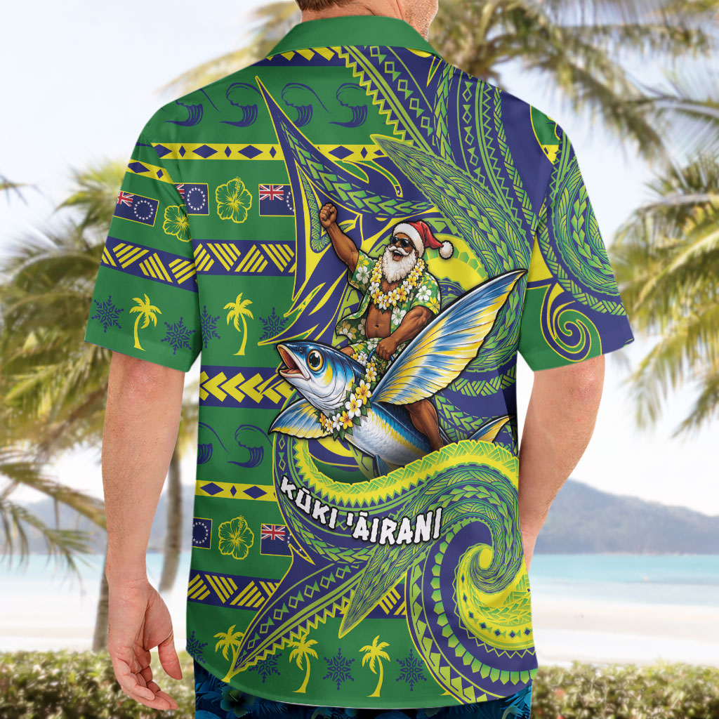 Cook Islands Christmas Hawaiian Shirt Santa Riding Flying Fish