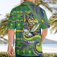 Cook Islands Christmas Hawaiian Shirt Santa Riding Flying Fish