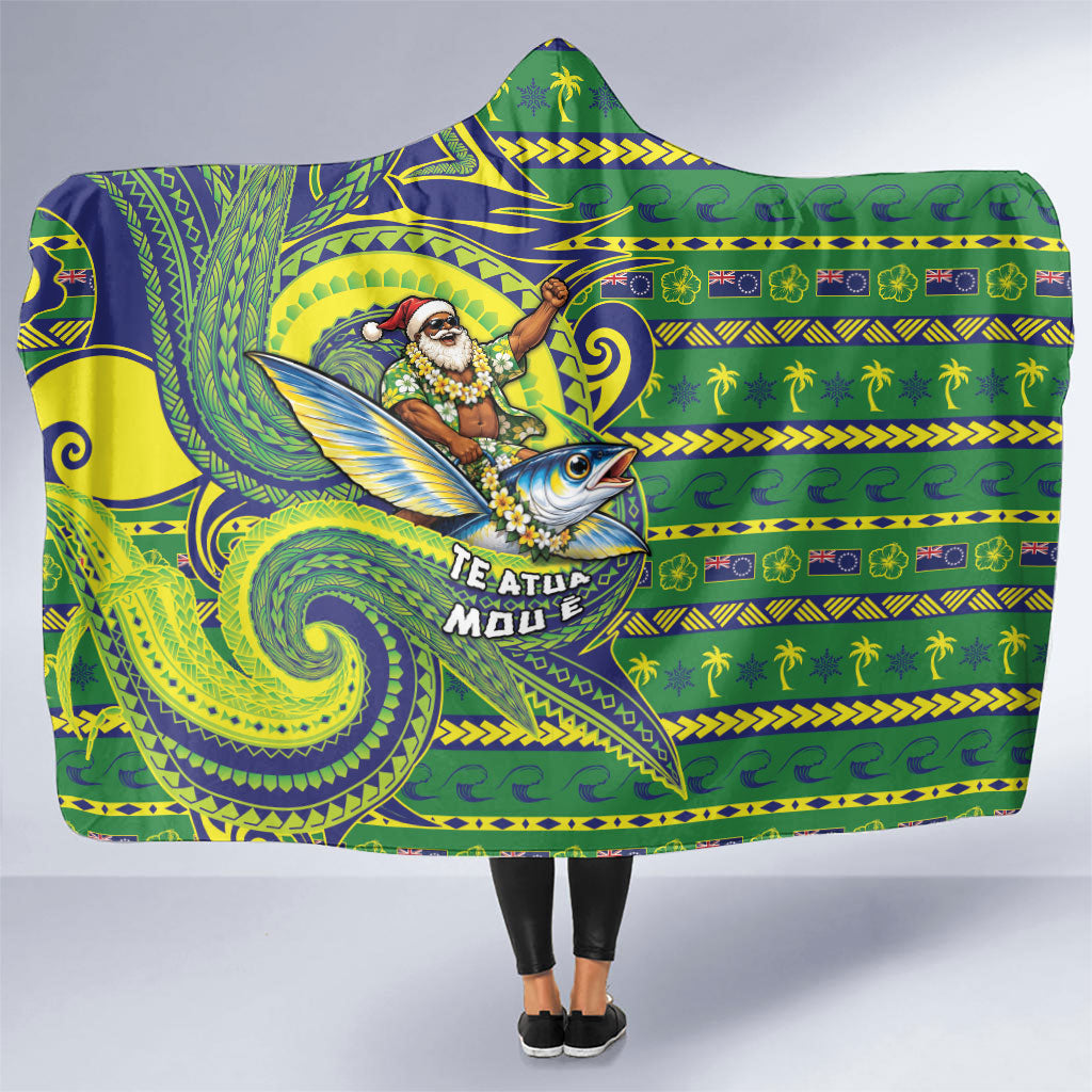 Cook Islands Christmas Hooded Blanket Santa Riding Flying Fish DT05 One Size Green - Polynesian Pride