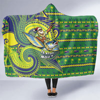 Cook Islands Christmas Hooded Blanket Santa Riding Flying Fish
