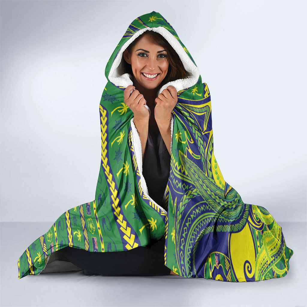Cook Islands Christmas Hooded Blanket Santa Riding Flying Fish