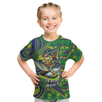 Cook Islands Christmas Kid T Shirt Santa Riding Flying Fish DT05 Green - Polynesian Pride