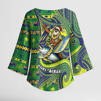 Cook Islands Christmas Kimono Sleeve Blouse Santa Riding Flying Fish DT05 - Polynesian Pride