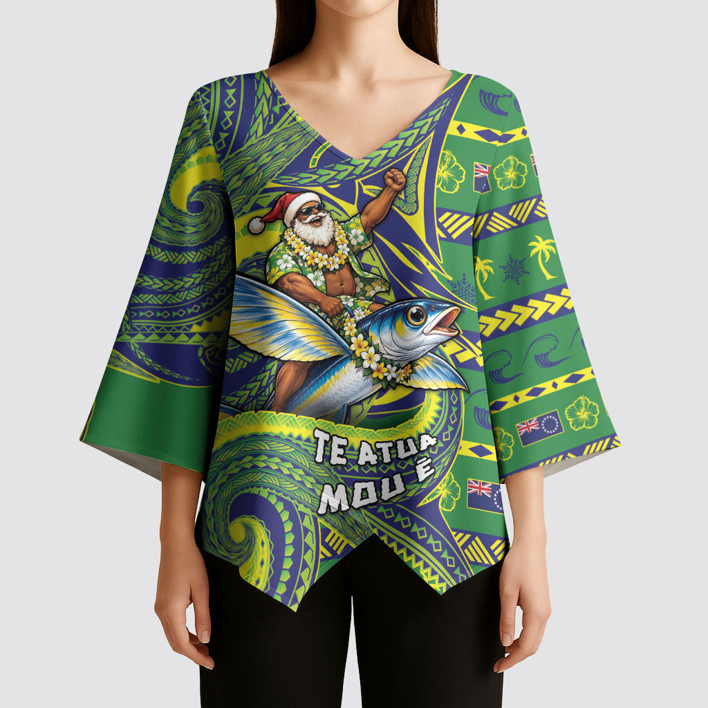 Cook Islands Christmas Kimono Sleeve Blouse Santa Riding Flying Fish DT05 - Polynesian Pride