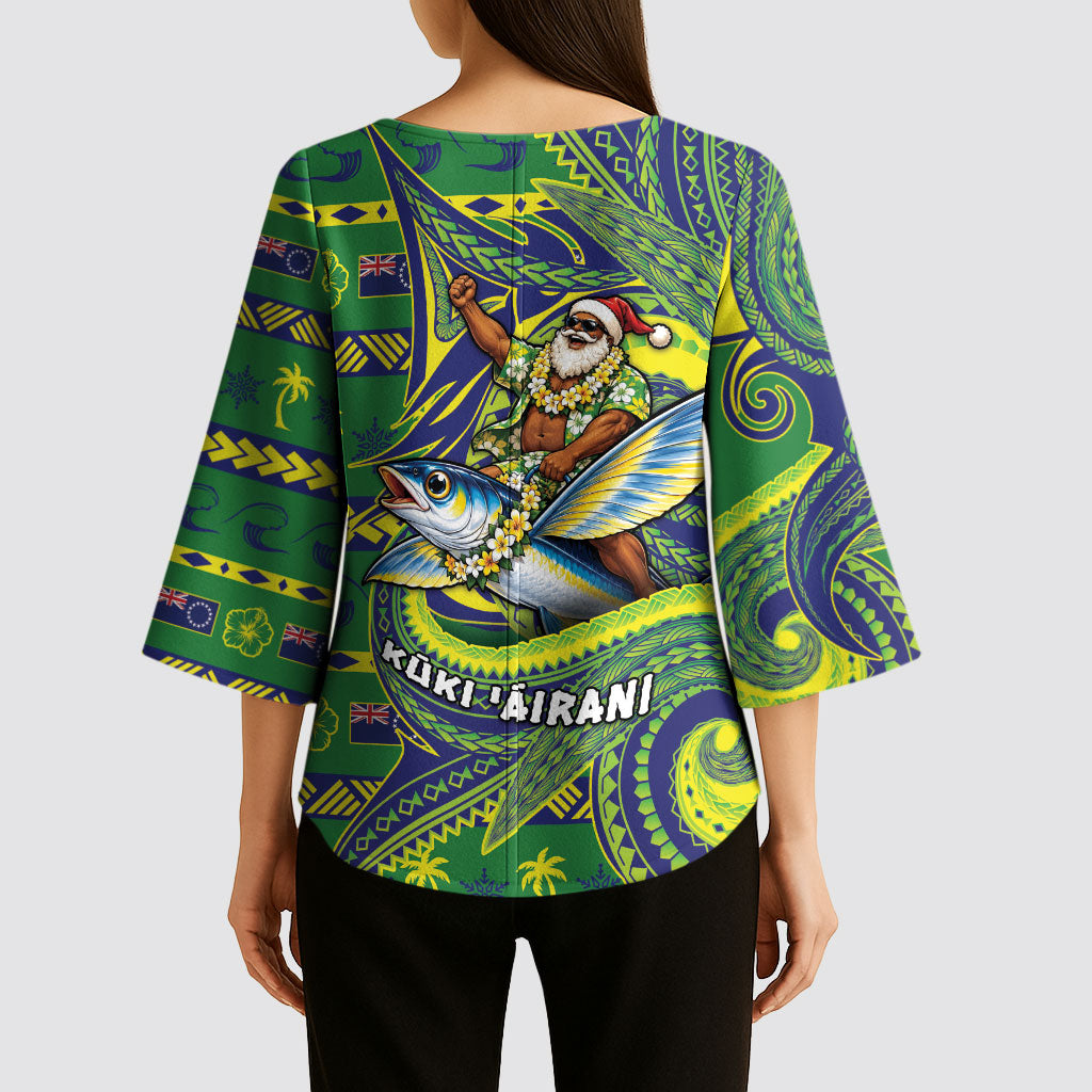 Cook Islands Christmas Kimono Sleeve Blouse Santa Riding Flying Fish DT05 - Polynesian Pride