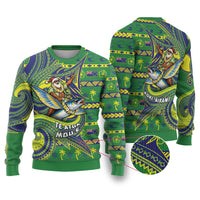 Cook Islands Christmas Ugly Christmas Sweater Santa Riding Flying Fish DT05 Green - Polynesian Pride