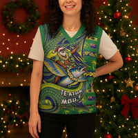 Cook Islands Christmas Knitted V-Neck Vest Santa Riding Flying Fish