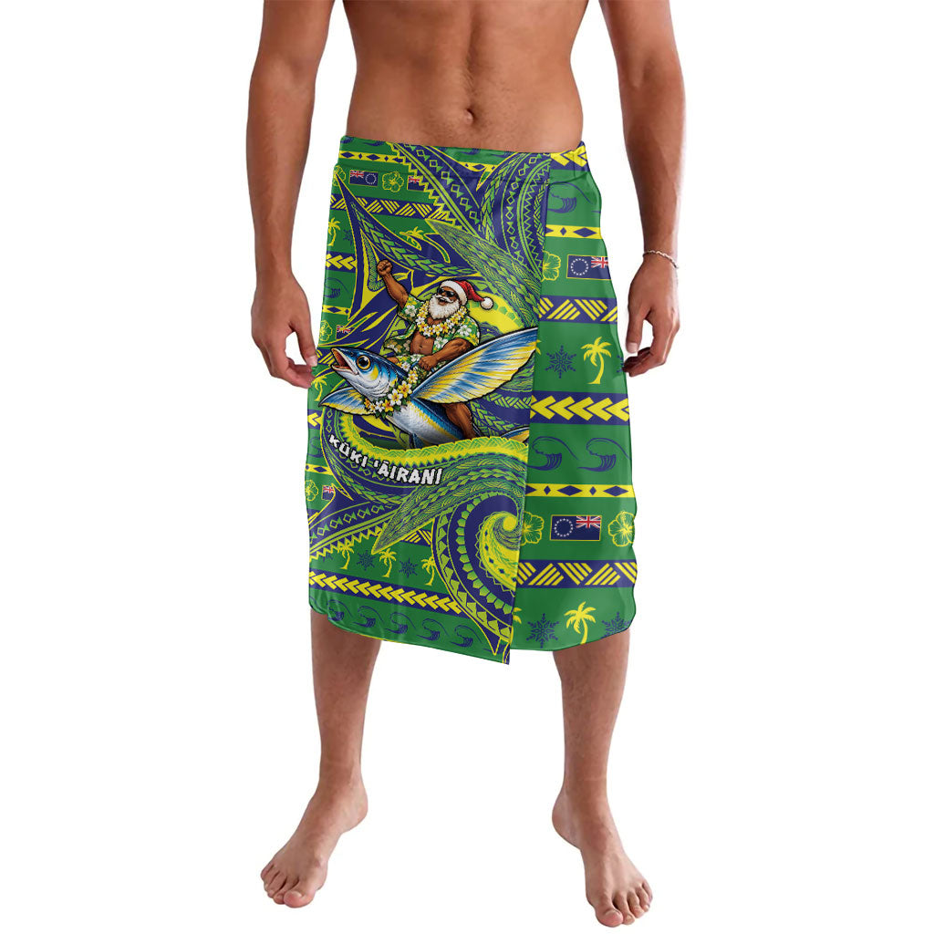 Cook Islands Christmas Lavalava Santa Riding Flying Fish DT05 Green - Polynesian Pride