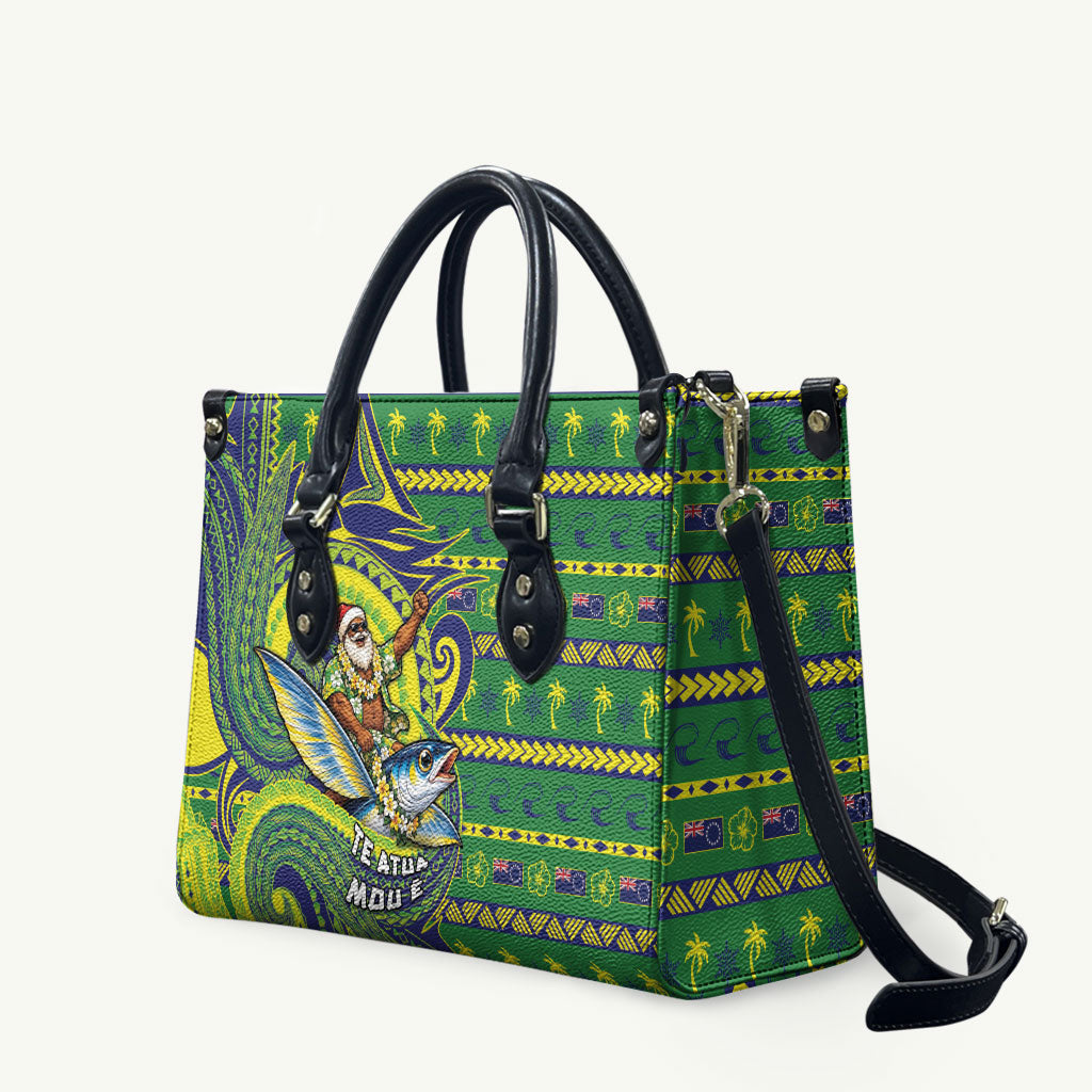 Cook Islands Christmas Leather Bag Santa Riding Flying Fish DT05 Green - Polynesian Pride