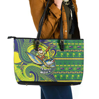 Cook Islands Christmas Leather Tote Bag Santa Riding Flying Fish