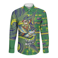 Cook Islands Christmas Long Sleeve Button Shirt Santa Riding Flying Fish