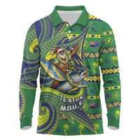 Cook Islands Christmas Long Sleeve Polo Shirt Santa Riding Flying Fish