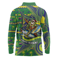 Cook Islands Christmas Long Sleeve Polo Shirt Santa Riding Flying Fish