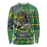 Cook Islands Christmas Long Sleeve Shirt Santa Riding Flying Fish