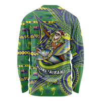 Cook Islands Christmas Long Sleeve Shirt Santa Riding Flying Fish