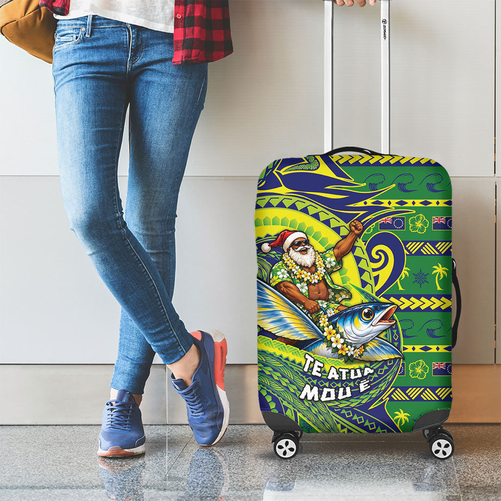 Cook Islands Christmas Luggage Cover Santa Riding Flying Fish