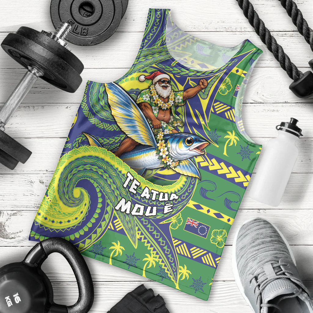 Cook Islands Christmas Men Tank Top Santa Riding Flying Fish