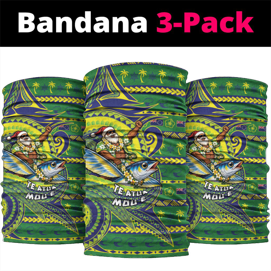 Cook Islands Christmas Neck Gaiter Santa Riding Flying Fish