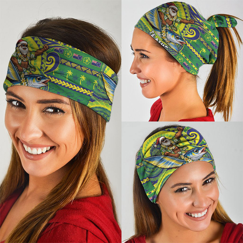 Cook Islands Christmas Neck Gaiter Santa Riding Flying Fish