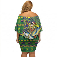 Cook Islands Christmas Off Shoulder Short Dress Santa Riding Flying Fish