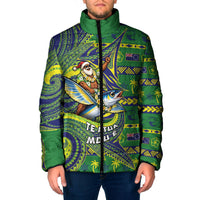 Cook Islands Christmas Padded Jacket Santa Riding Flying Fish