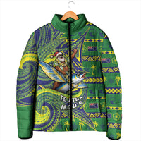 Cook Islands Christmas Padded Jacket Santa Riding Flying Fish