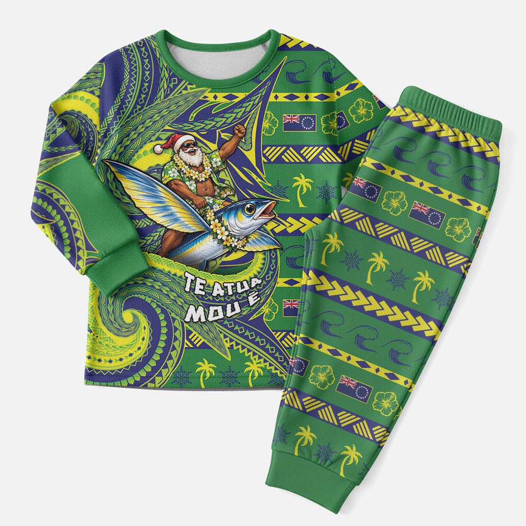Cook Islands Christmas Pajama Set Santa Riding Flying Fish