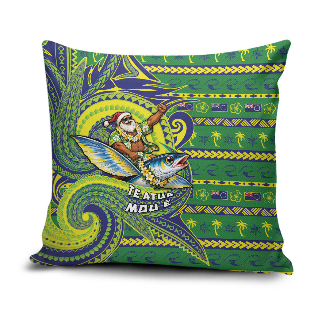Cook Islands Christmas Pillow Cover Santa Riding Flying Fish