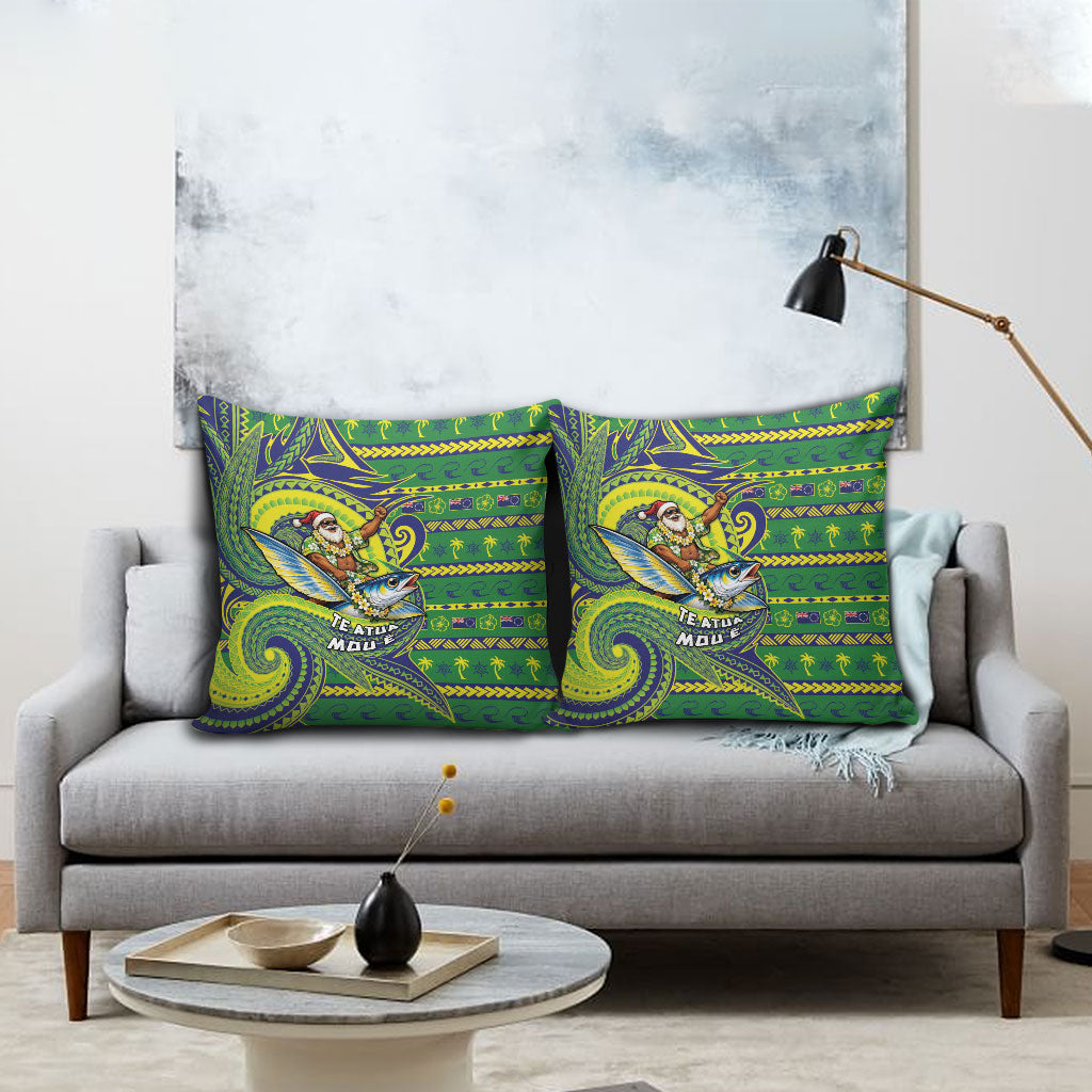 Cook Islands Christmas Pillow Cover Santa Riding Flying Fish