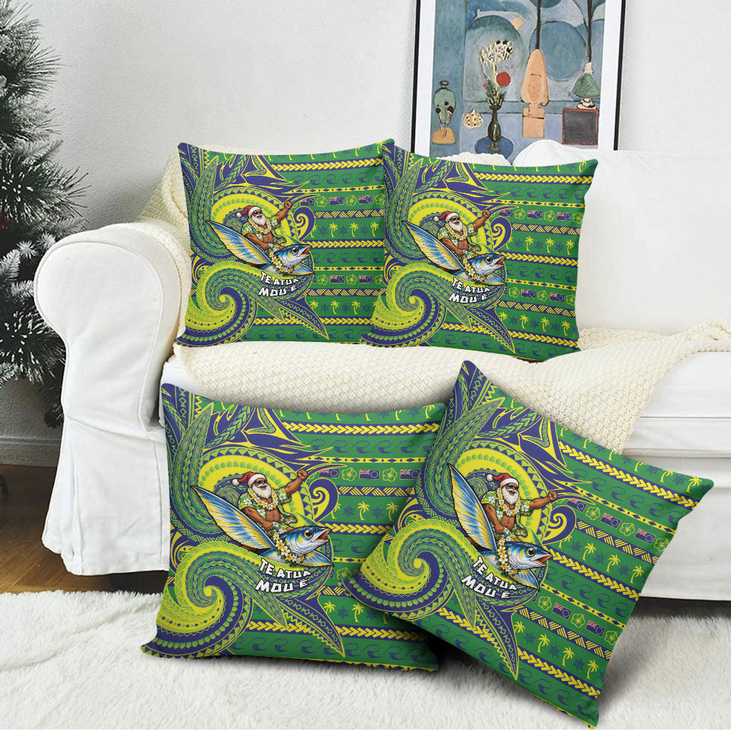 Cook Islands Christmas Pillow Cover Santa Riding Flying Fish