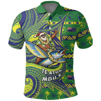 Cook Islands Christmas Polo Shirt Santa Riding Flying Fish