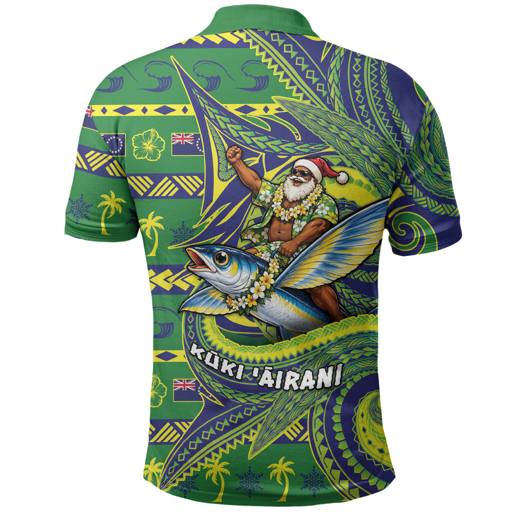 Cook Islands Christmas Polo Shirt Santa Riding Flying Fish